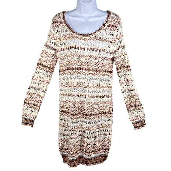 Miss Me NWT Women M Open Knit Sweater Dress Multicolor Aztec Pattern Long Sleeve - Picture 1 of 16